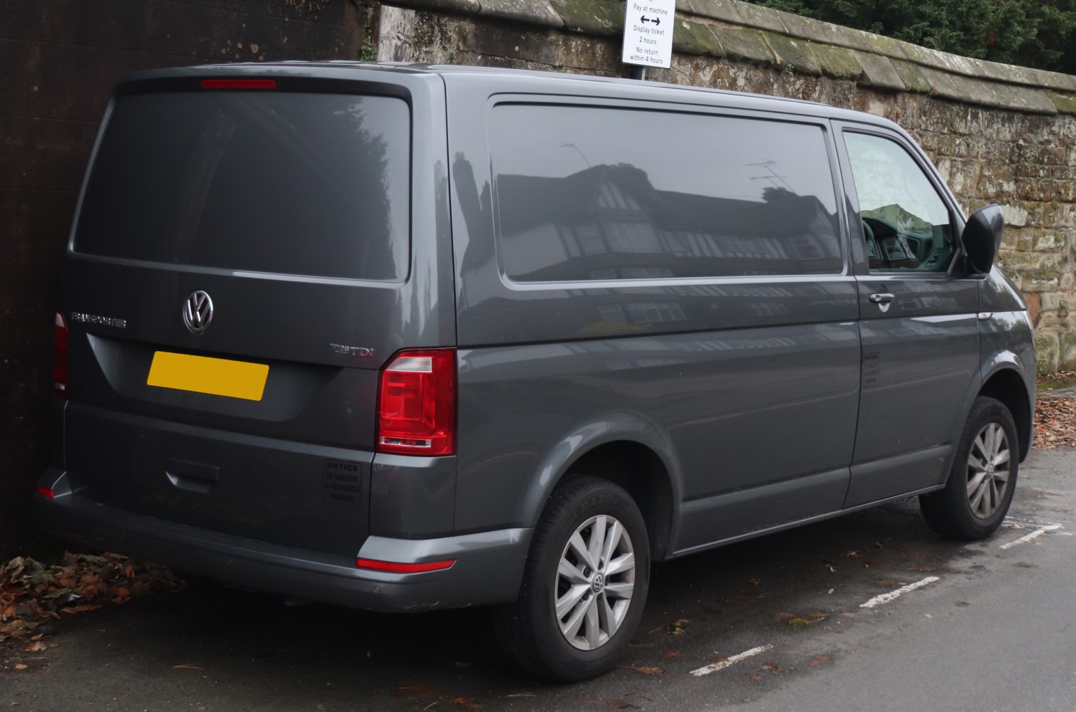 Rear and side view of panel van with smooth sides and alloy wheels
