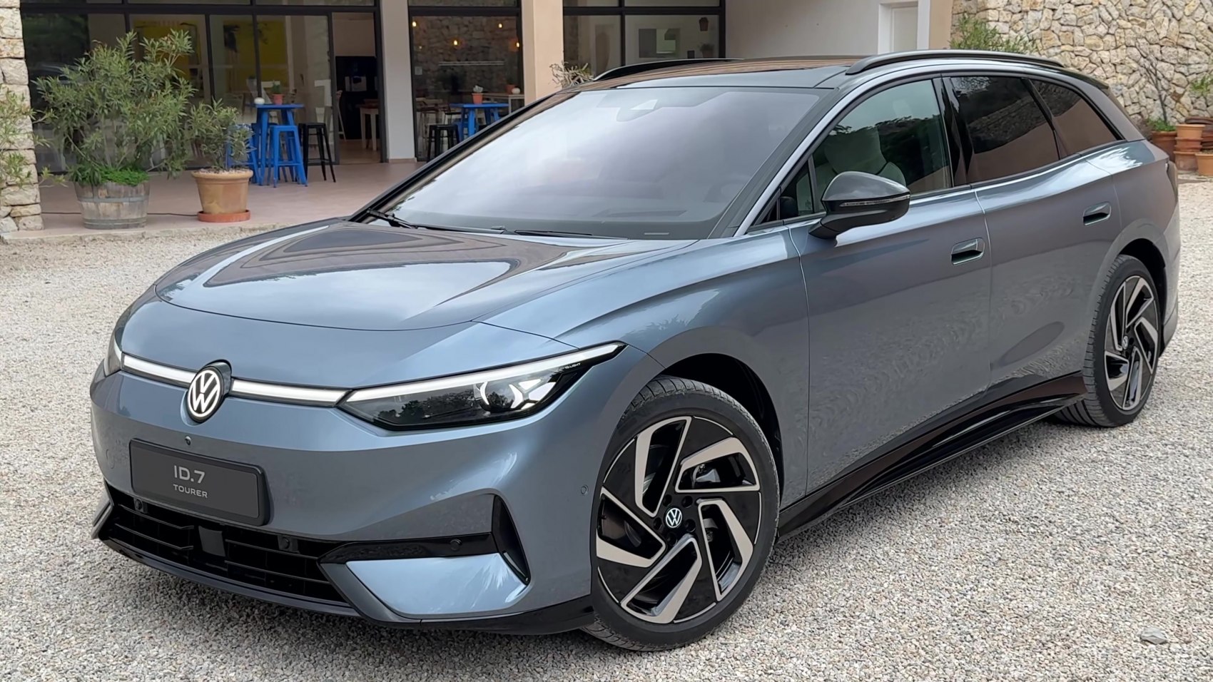 Front-side view of electric wagon with sleek design and LED headlights