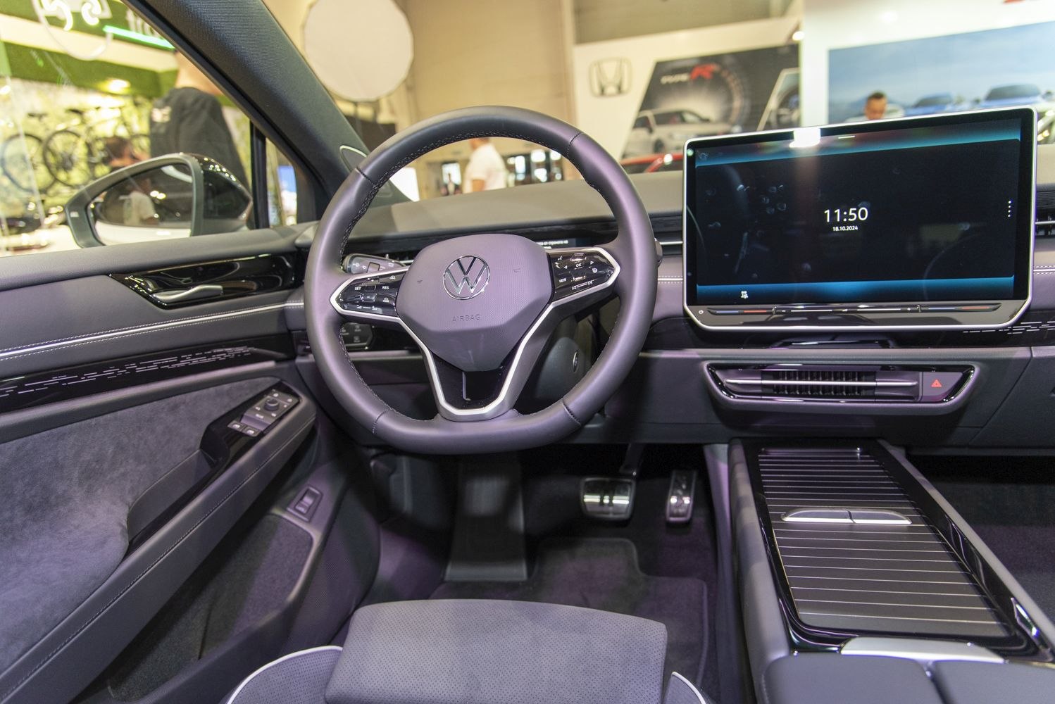 Digital dashboard and multifunction steering wheel in modern car interior