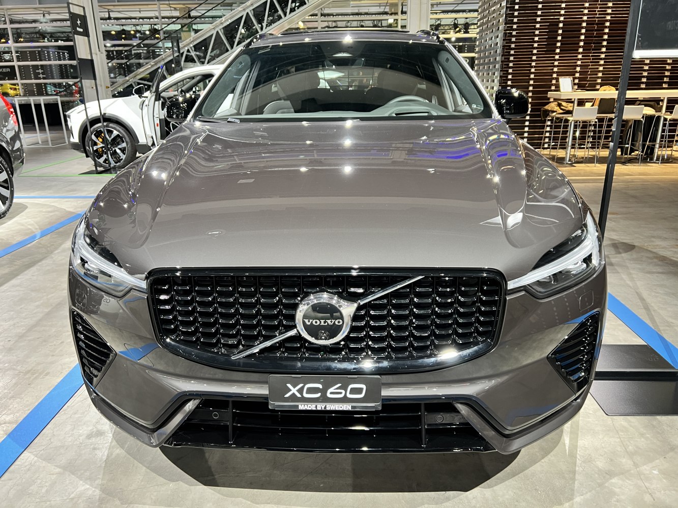 Front grille and LED headlights close-up