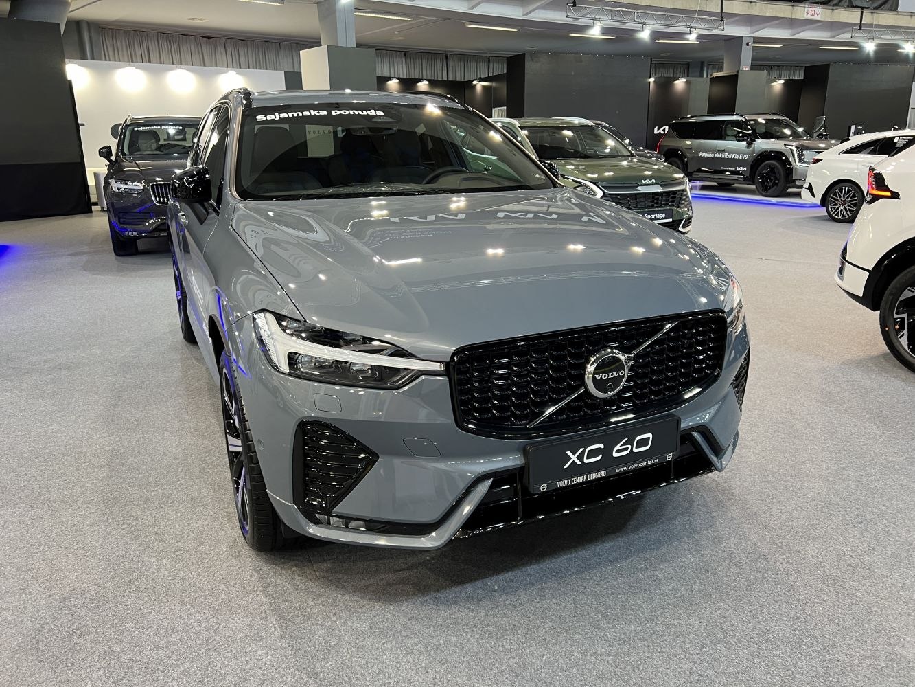 Front grille and LED headlight close-up