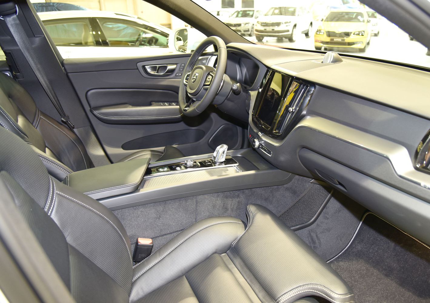 Luxury modern car interior with leather seats and advanced dashboard console