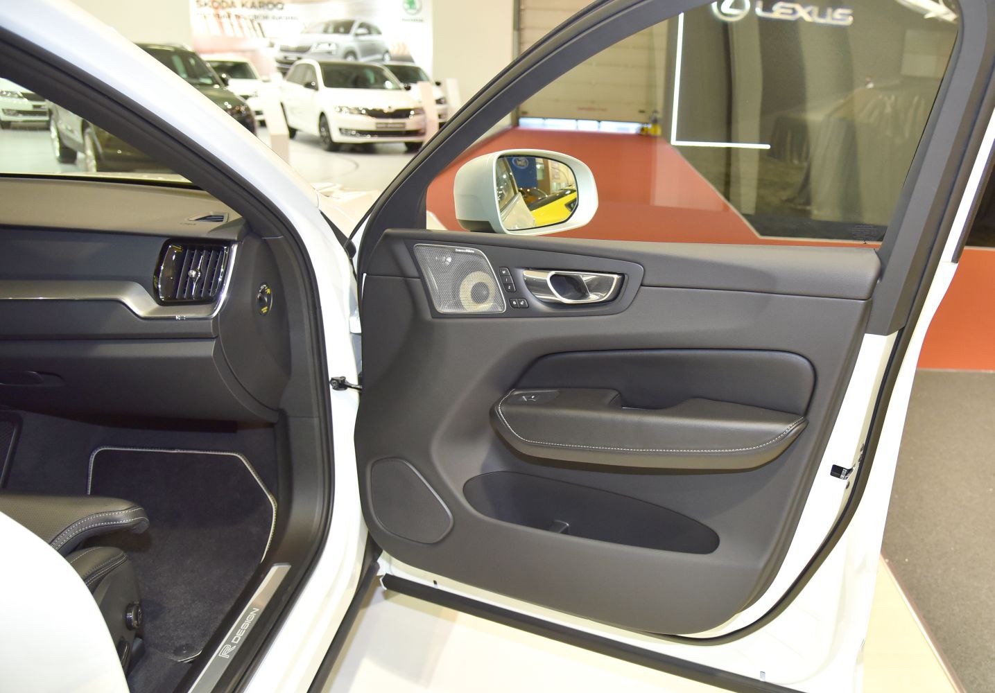Interior door panel with speaker and controls