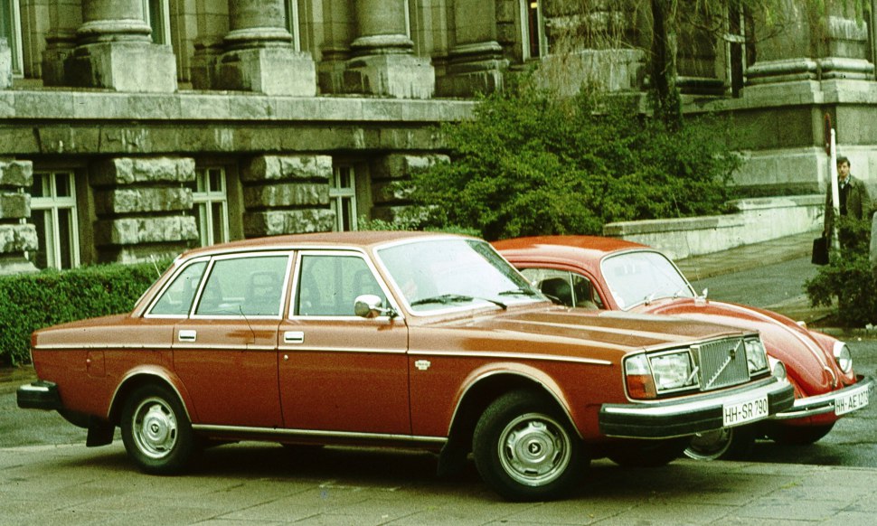 Boxy 1970s sedan with chrome trim and square headlights