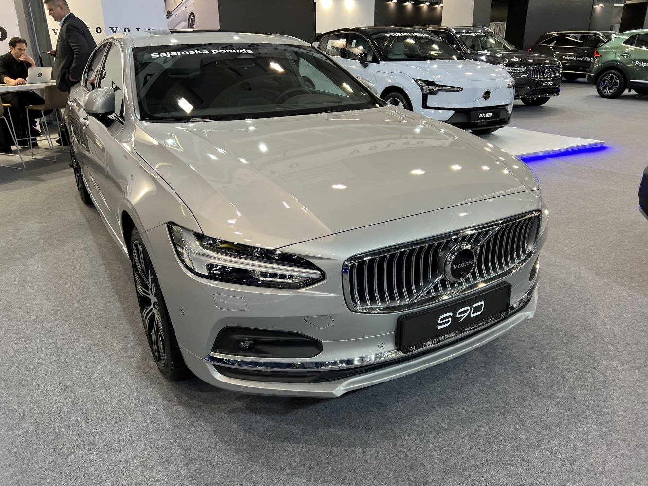 Front grille and LED headlights of a luxury sedan