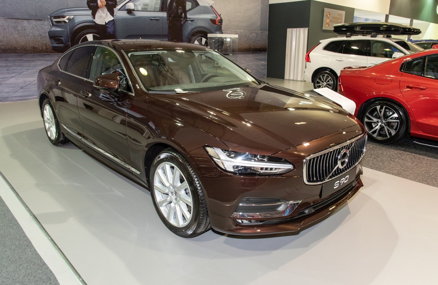 Luxury sedan front side with grille and LED headlights