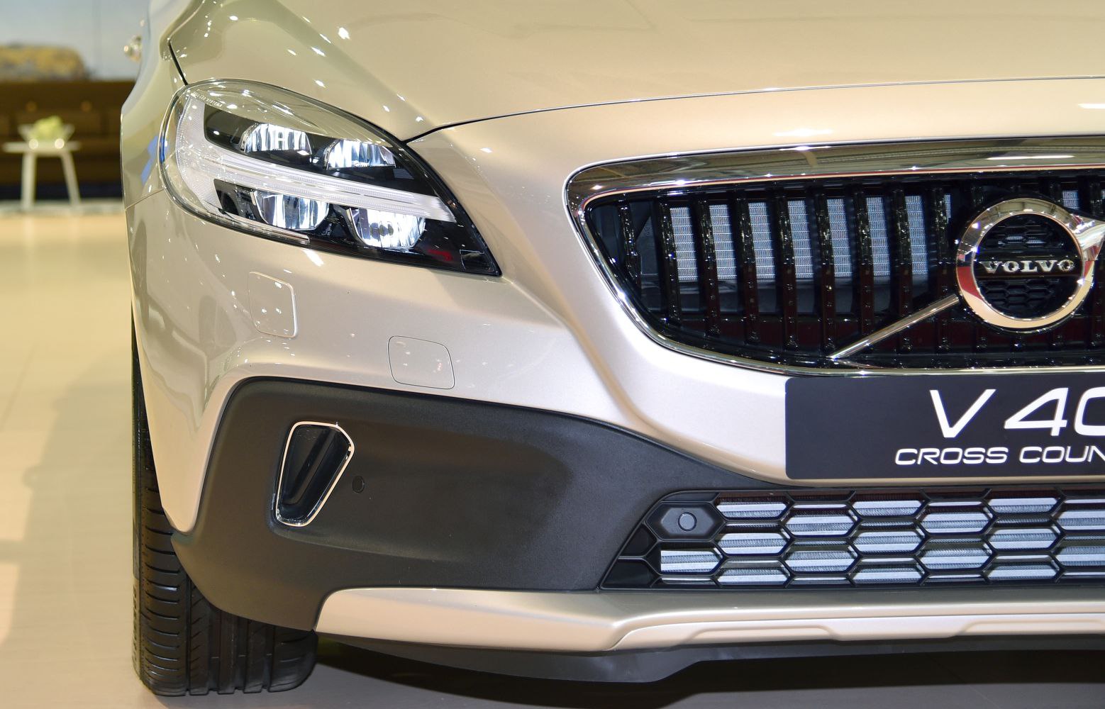 Front grille and LED headlight design close-up