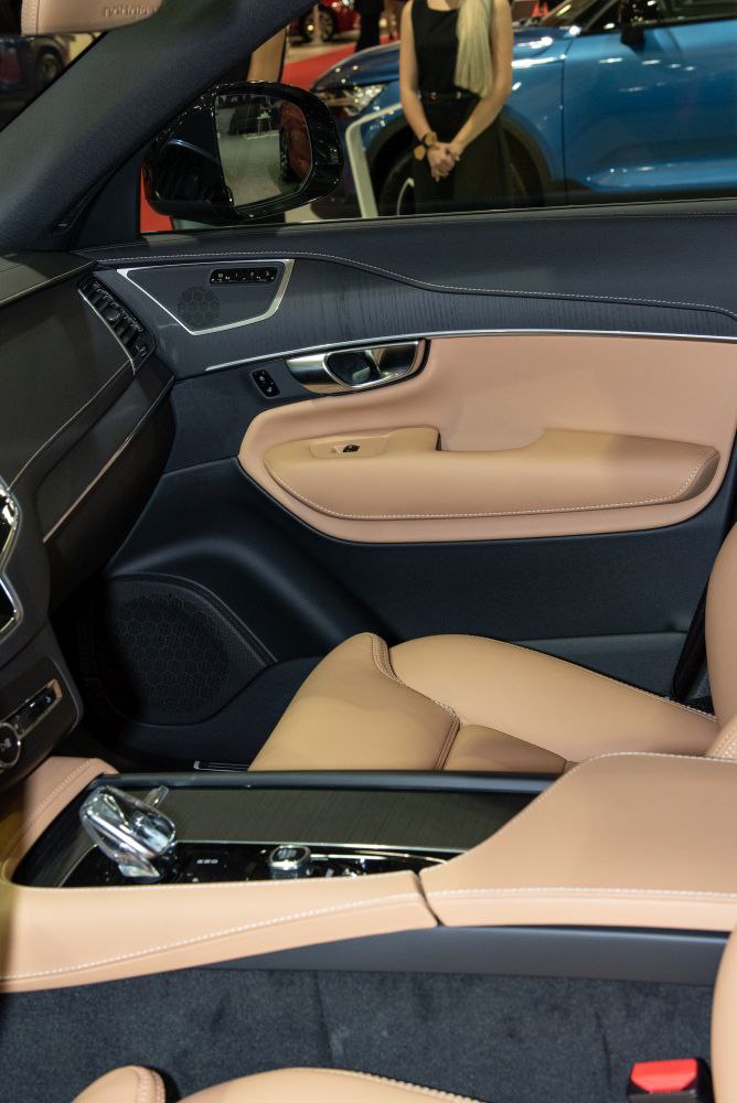 Luxury beige leather interior with modern trim and controls