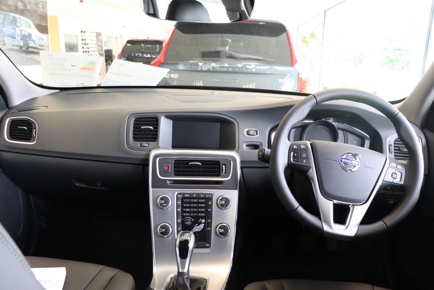 Interior dashboard with center console and multifunction steering wheel