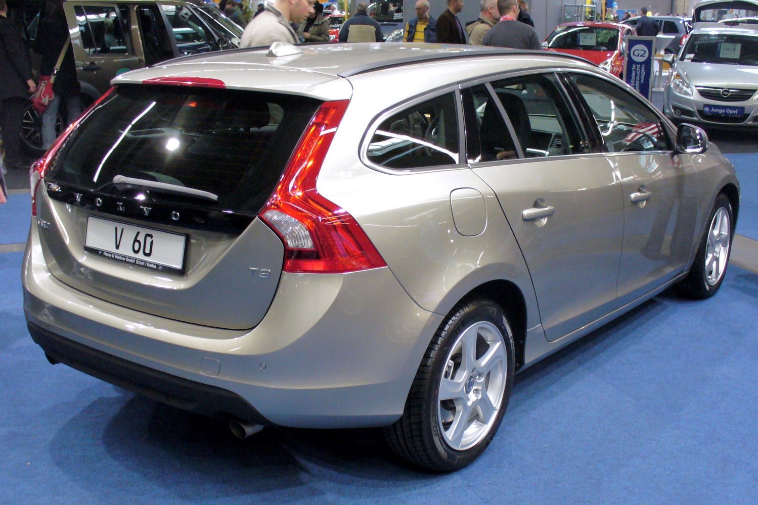Rear three-quarter view of a station wagon with distinctive tail lights and alloy wheels