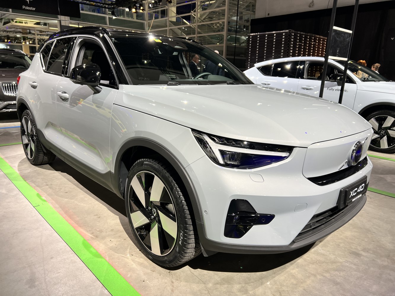 Front view of modern SUV with LED headlights and alloy wheels