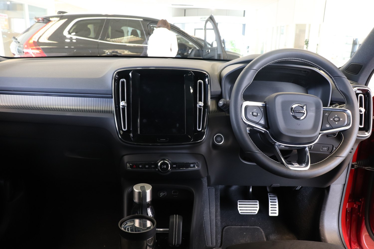 Modern dashboard with touchscreen and multifunction steering wheel