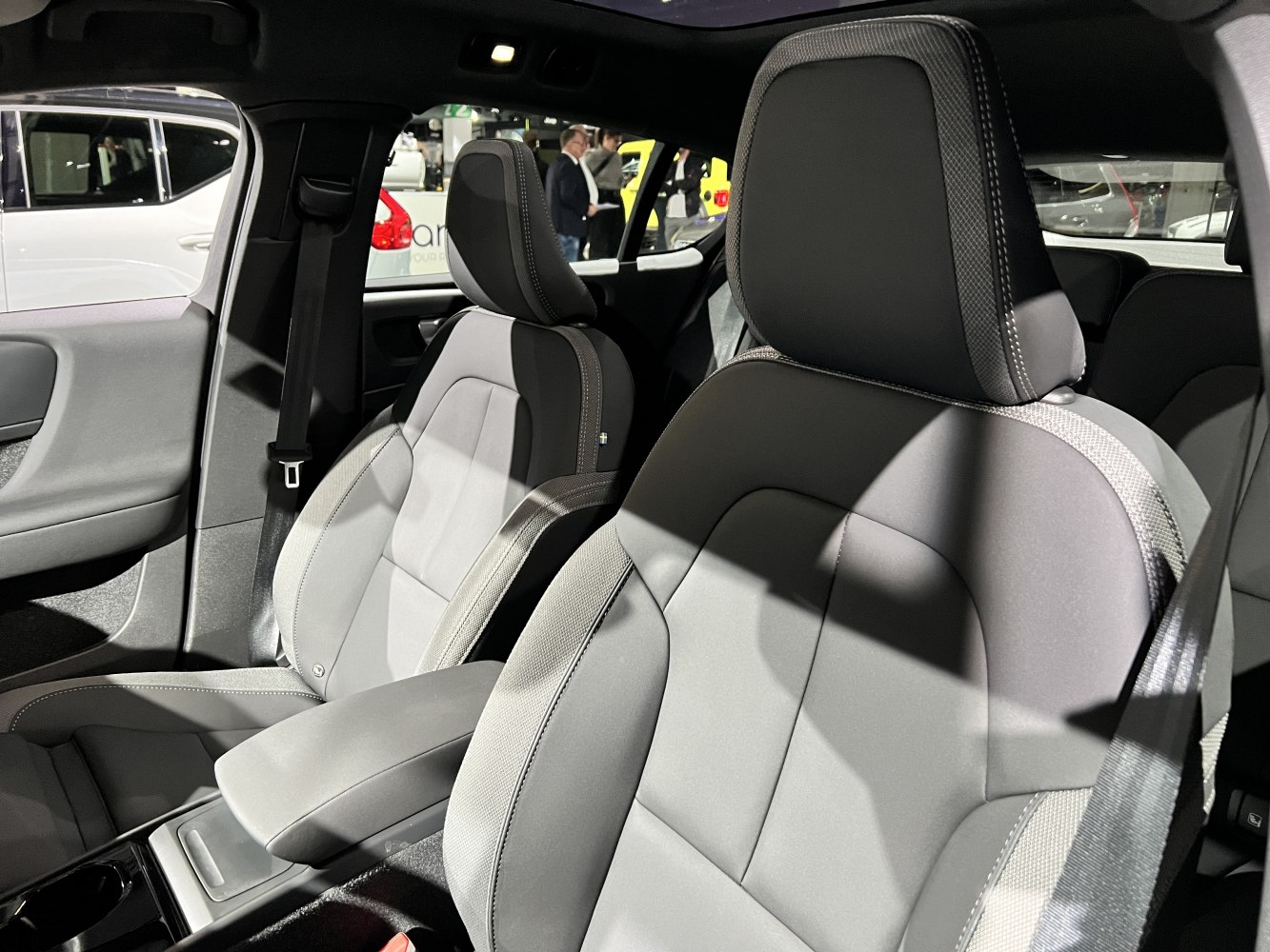 Modern front seats with fabric and leather upholstery