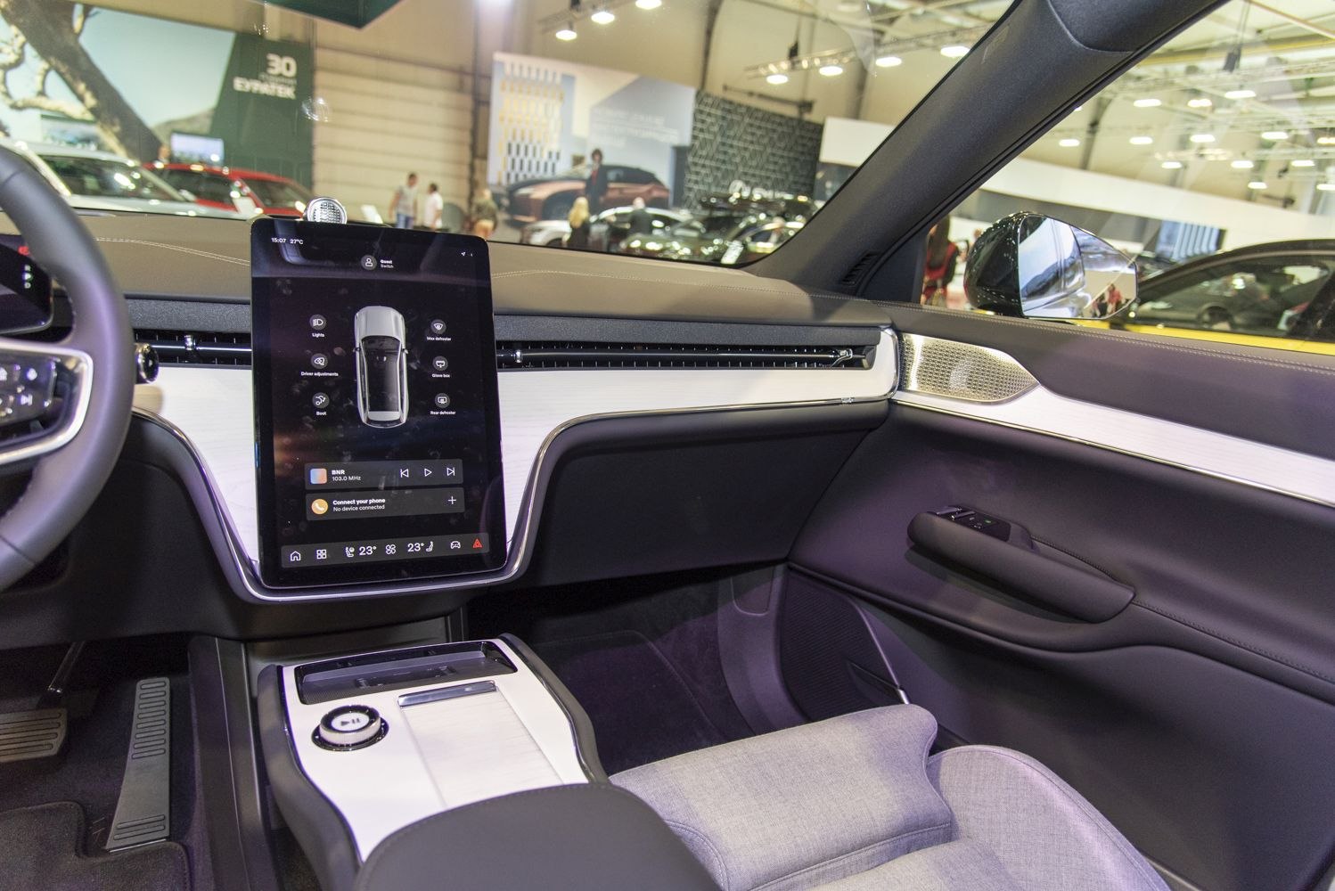 Vertical touchscreen display with sleek dashboard and modern controls