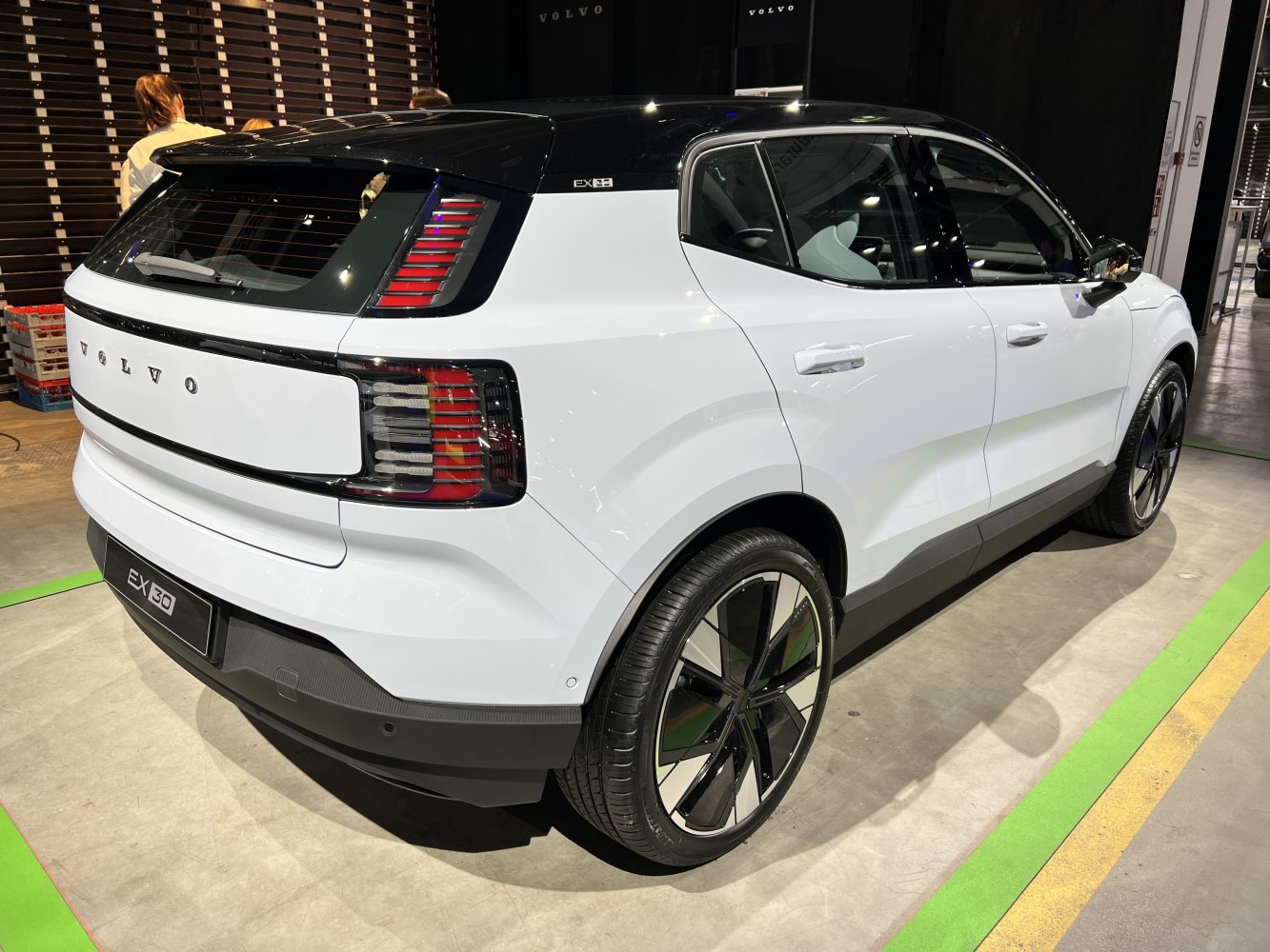Rear and side view of a compact electric SUV with distinctive taillights and aerodynamic shape