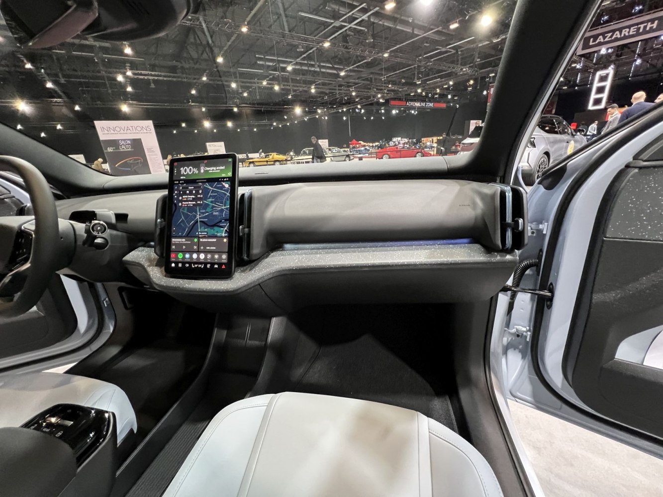 Dashboard with vertical touchscreen and minimalist controls