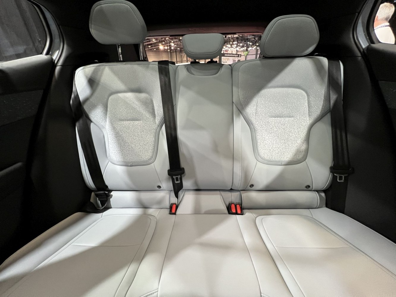 Rear seat interior with headrests and seat belts