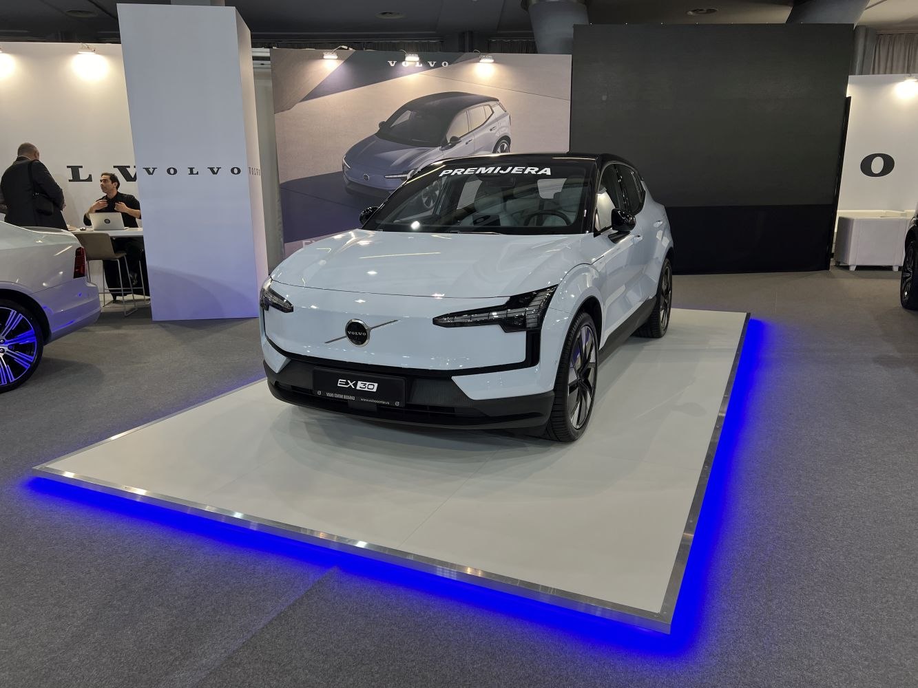 Front view of electric SUV with LED headlights and sleek design