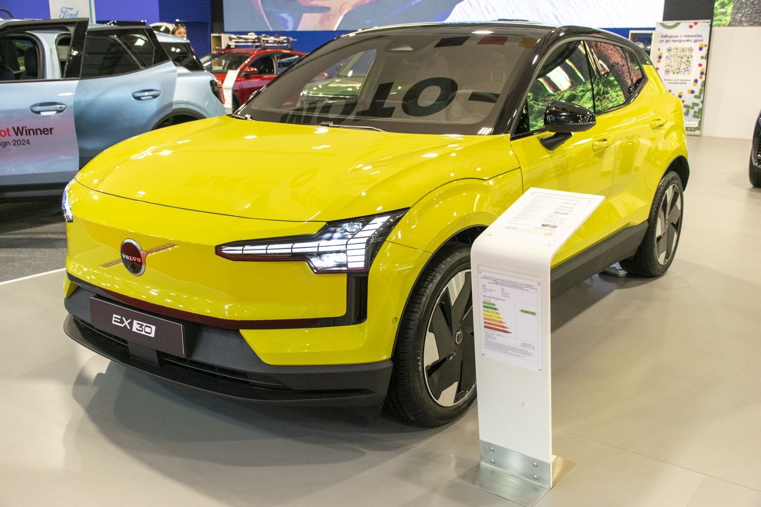 Bright yellow compact SUV with futuristic LED headlights