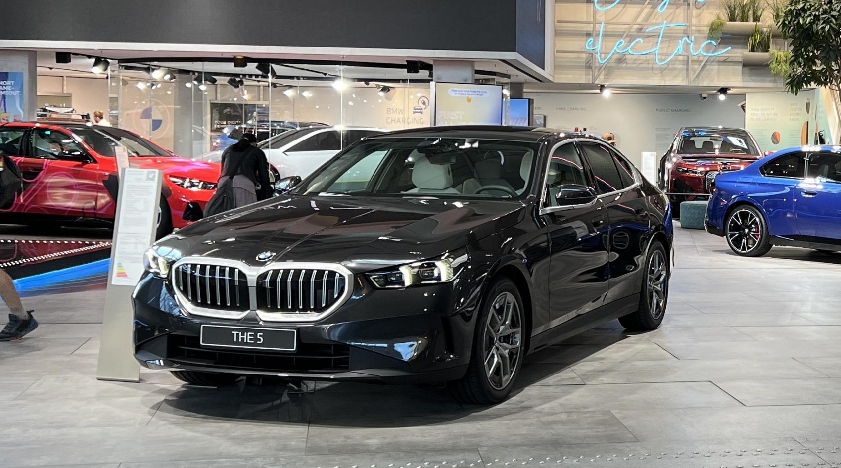 Front view of a sedan with kidney grille and LED headlights