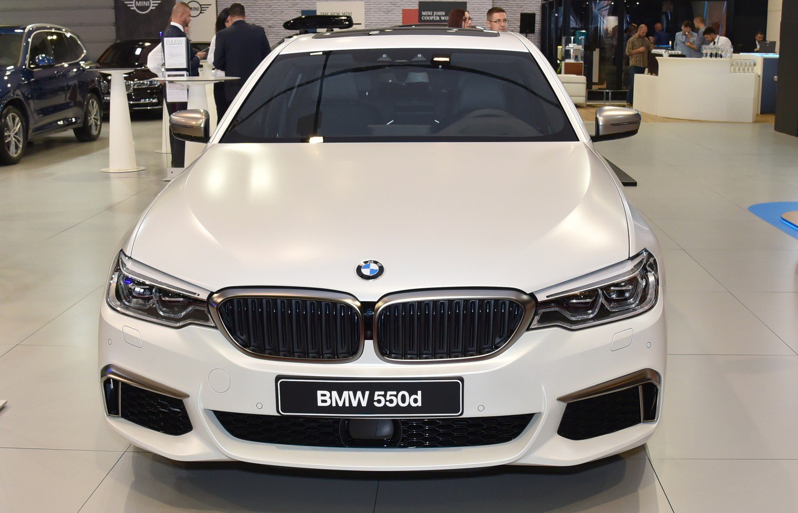 Front view with kidney grille and advanced LED headlights