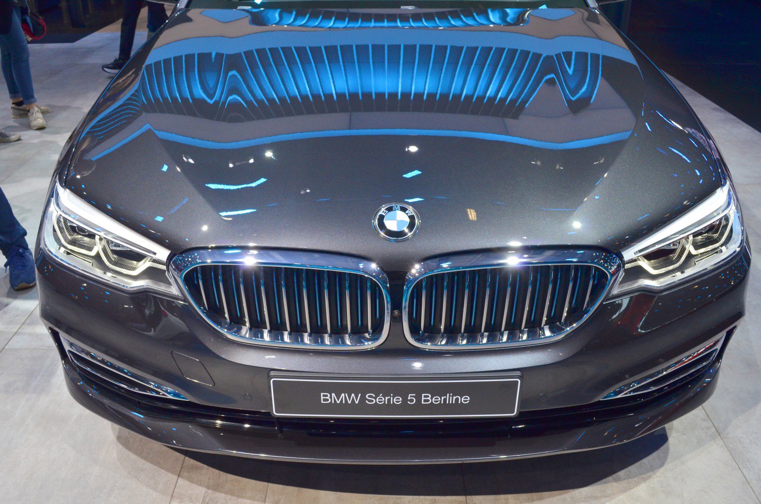 Front grille and LED headlights of a luxury sedan