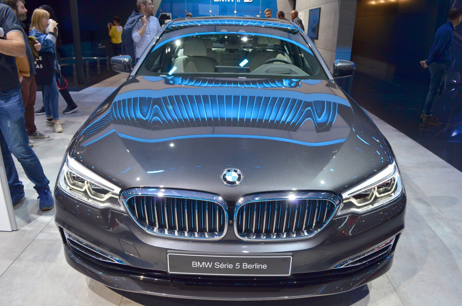 Front grille and LED headlights close-up on a luxury sedan