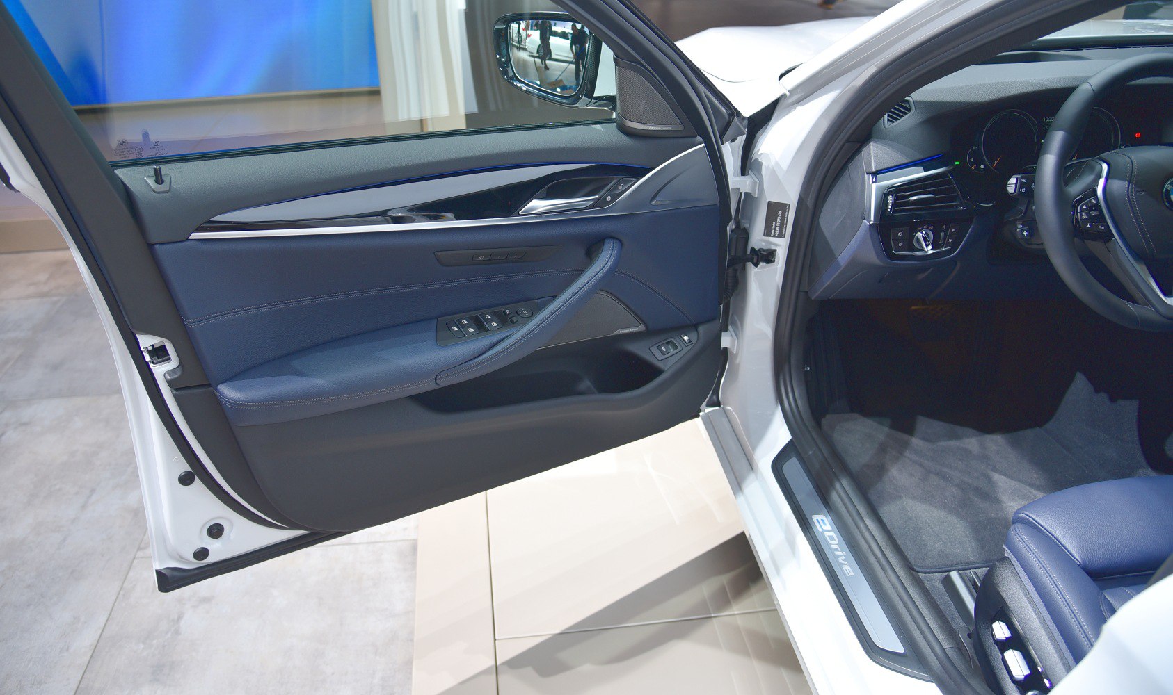 BMW 5 Series interior showing door panel and driver area