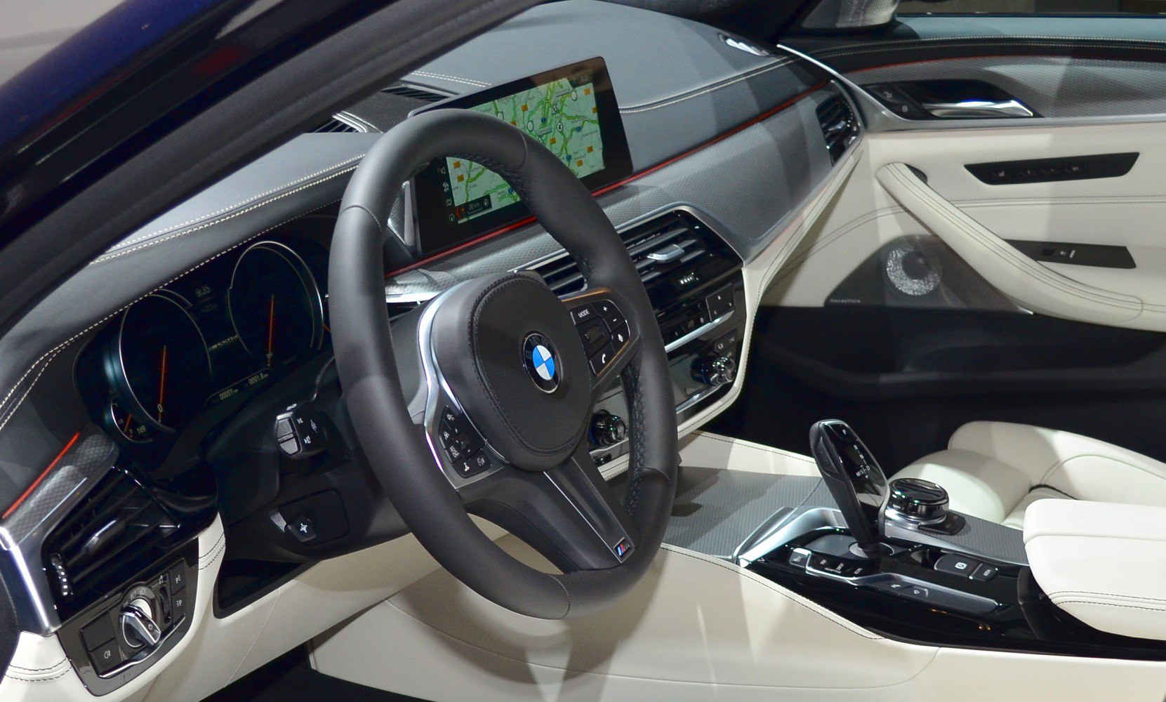 Luxury car interior with digital dashboard and infotainment system