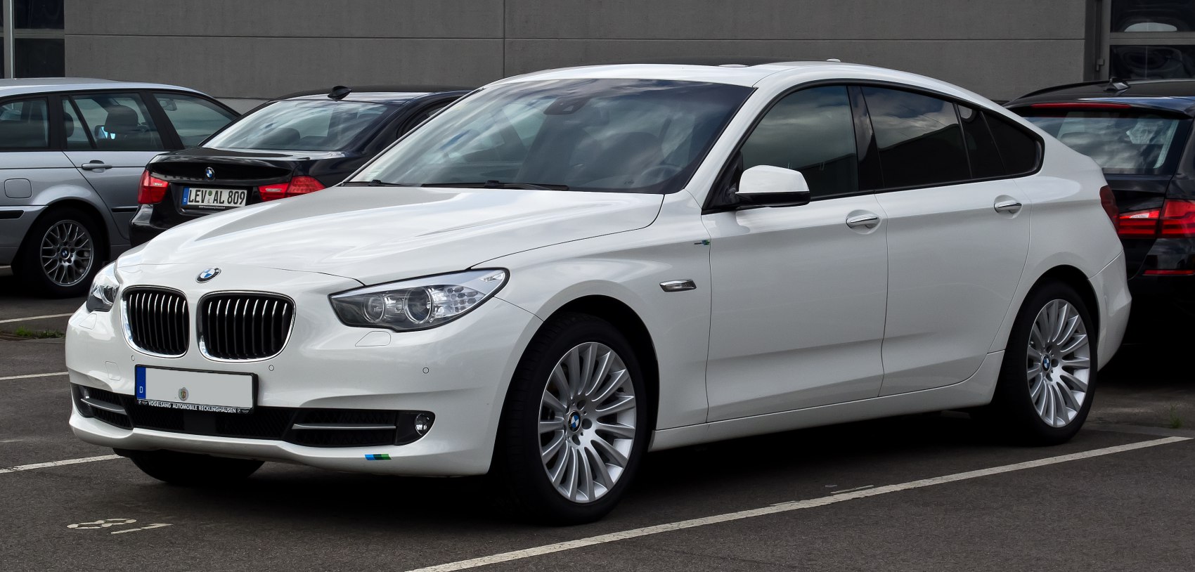 Front and side profile of a luxury hatchback with distinctive kidney grille and sculpted body.
