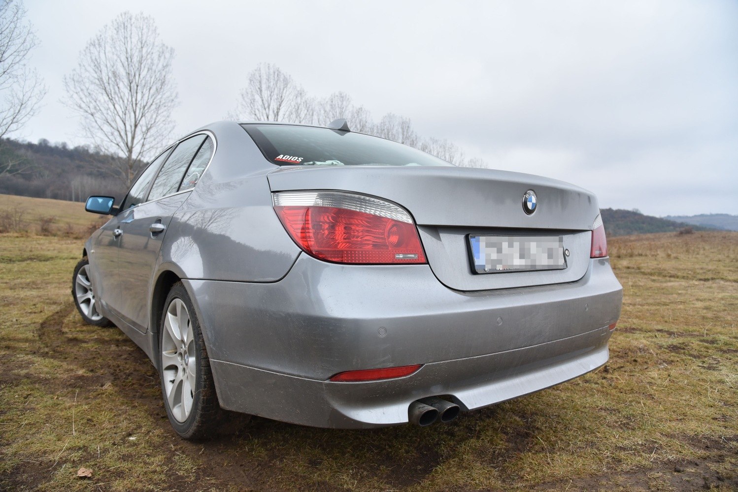 Rear view with taillights and dual exhaust pipes