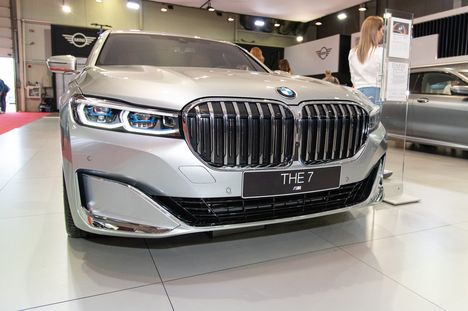 Front grille with chrome vertical slats and LED headlight cluster