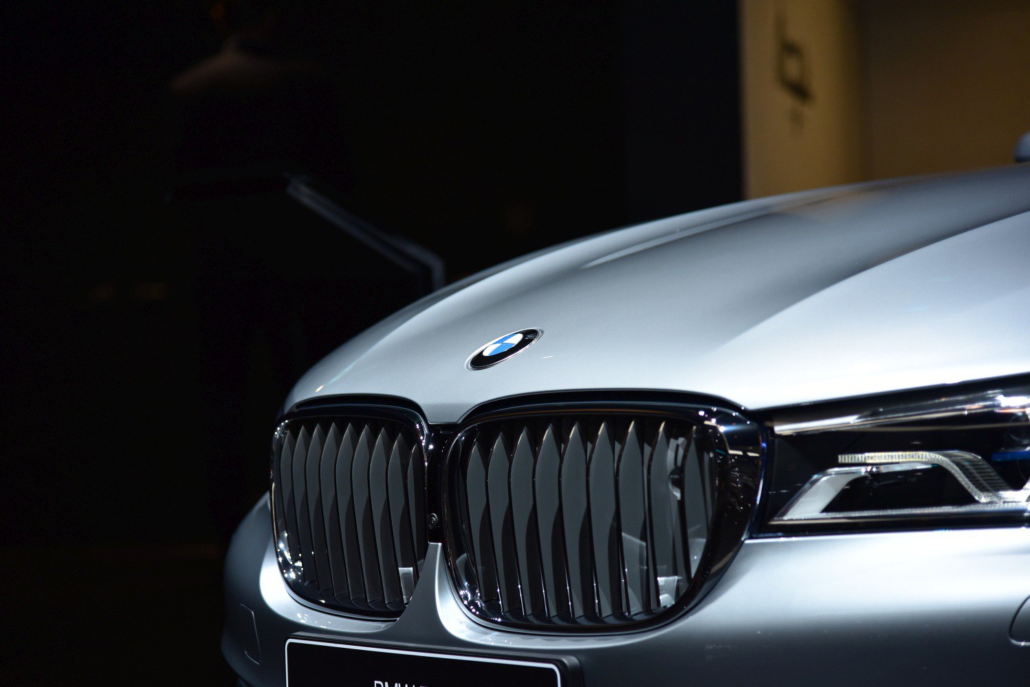 BMW kidney grille and modern headlight close-up