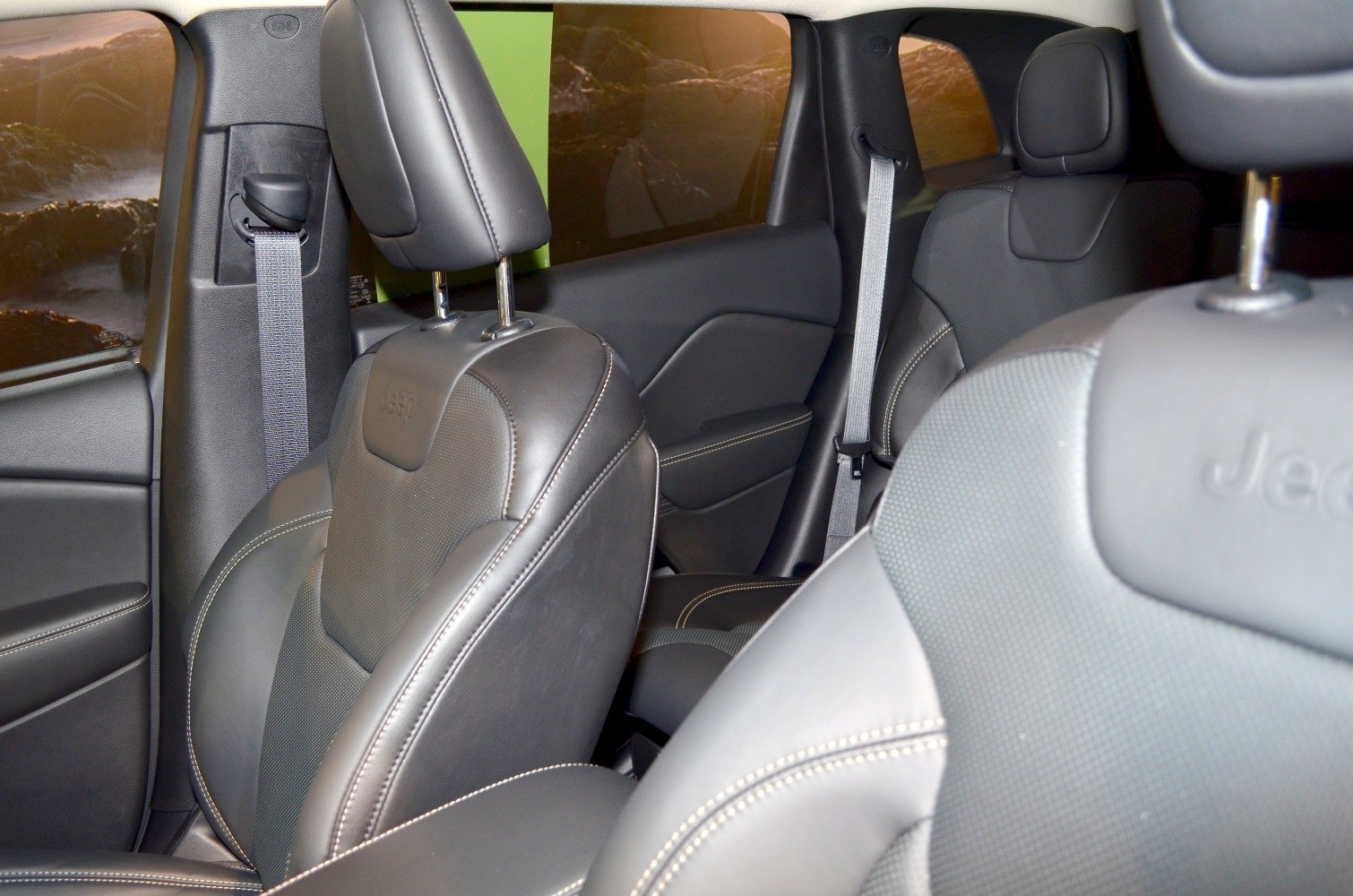 Premium leather seats and detailed stitching inside vehicle cabin