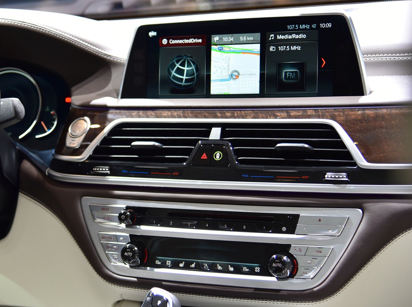 Dashboard infotainment screen and dual-zone climate control panel