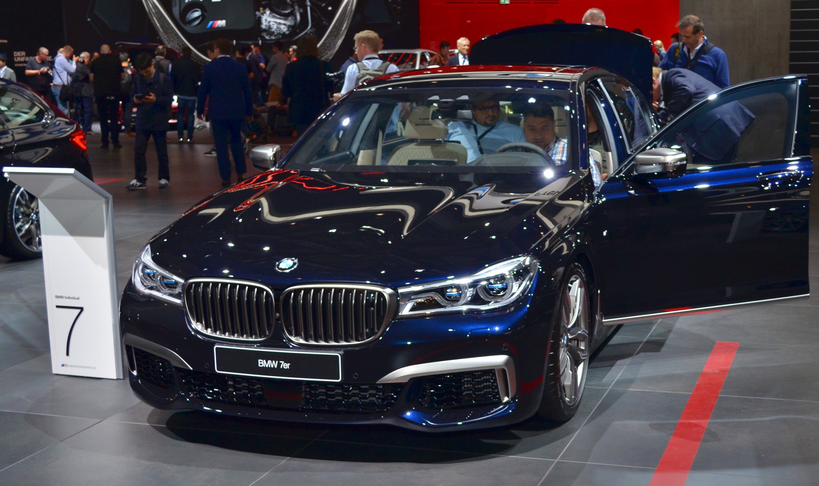 Front grille and LED headlights of a luxury sedan