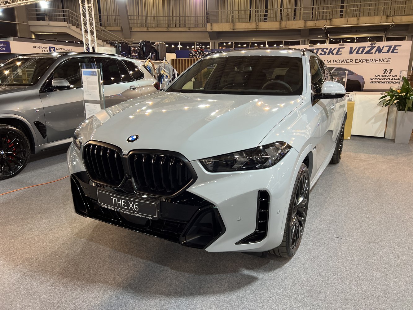 Close-up of BMW X6 front grille with sleek headlights