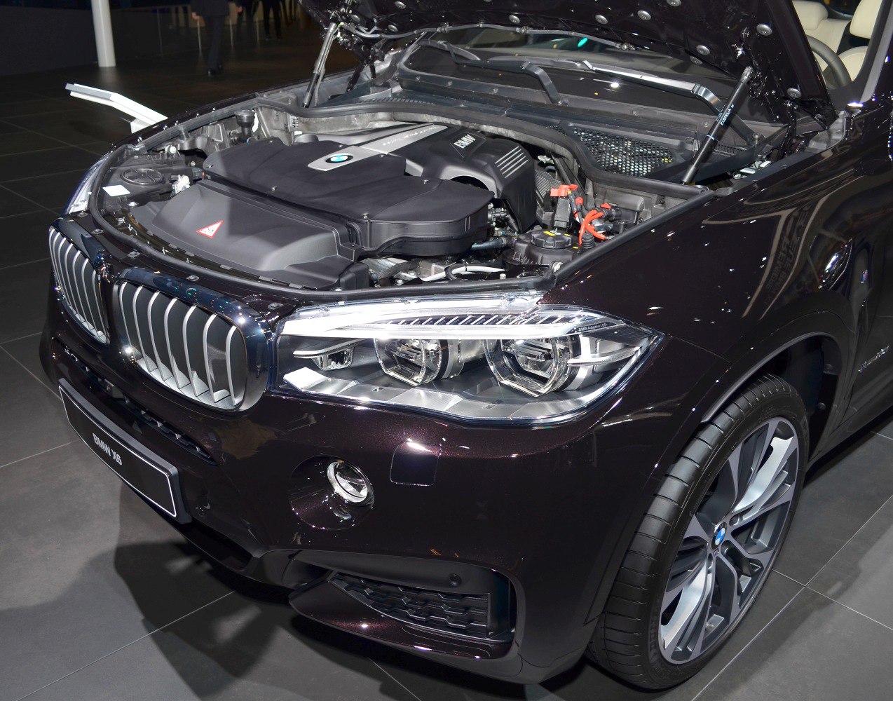 Engine bay with BMW kidney grille and dual headlights