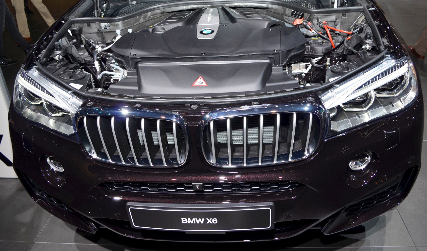 Engine bay with kidney grille and modern headlights