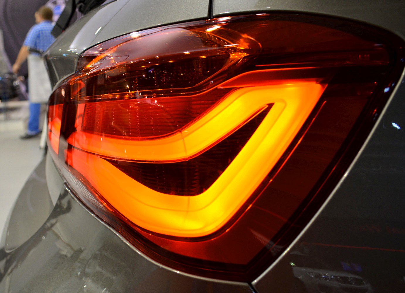 Close-up of modern LED tail light design with sharp curves