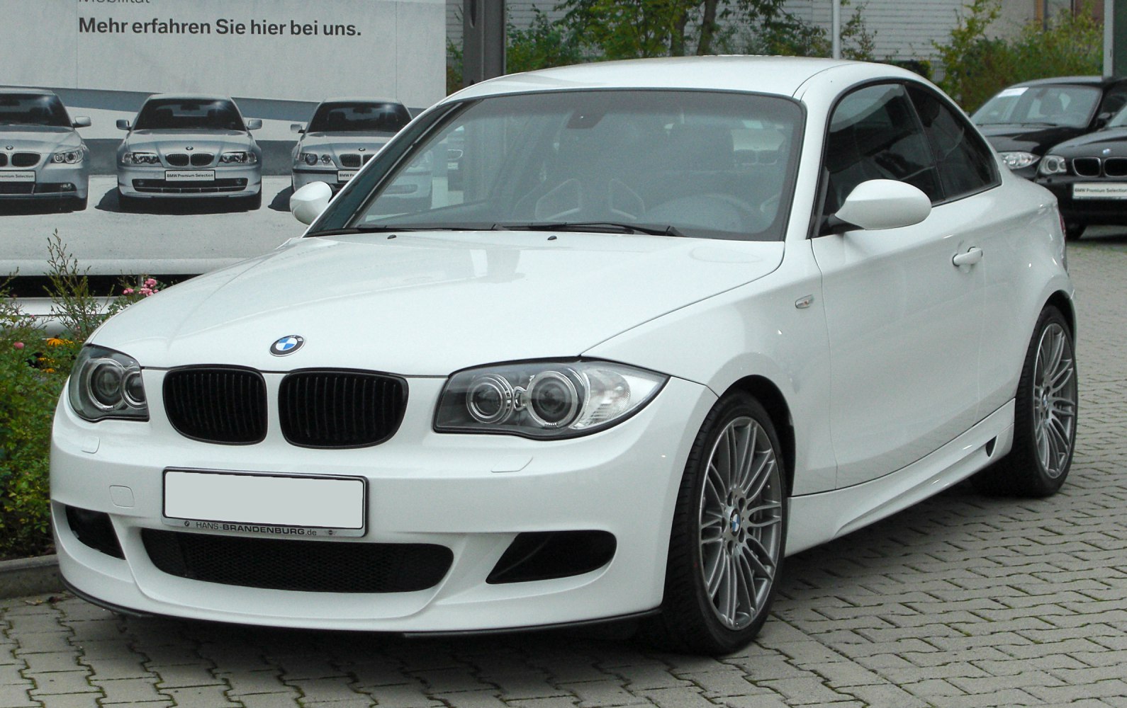 Front view with kidney grille and dual circular headlights