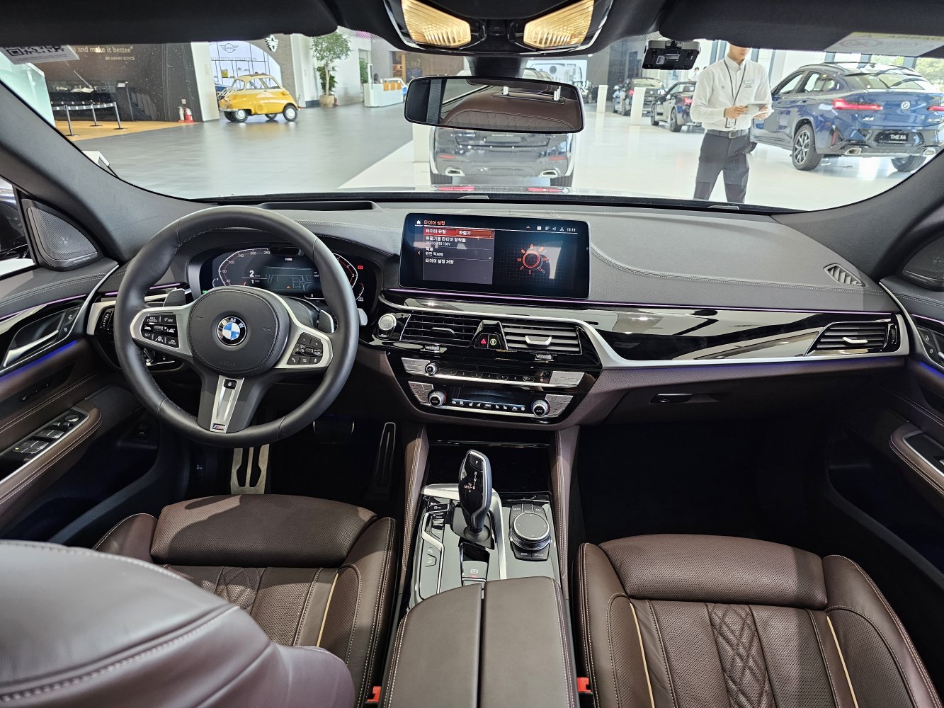 Luxury car interior with digital dashboard and central infotainment screen