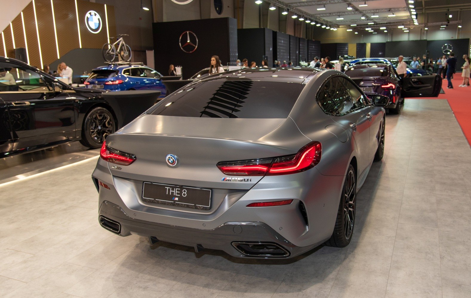 Rear view with LED tail lights and dual black exhausts