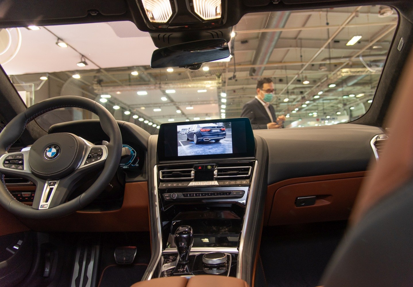 Luxury car interior with dashboard and infotainment display
