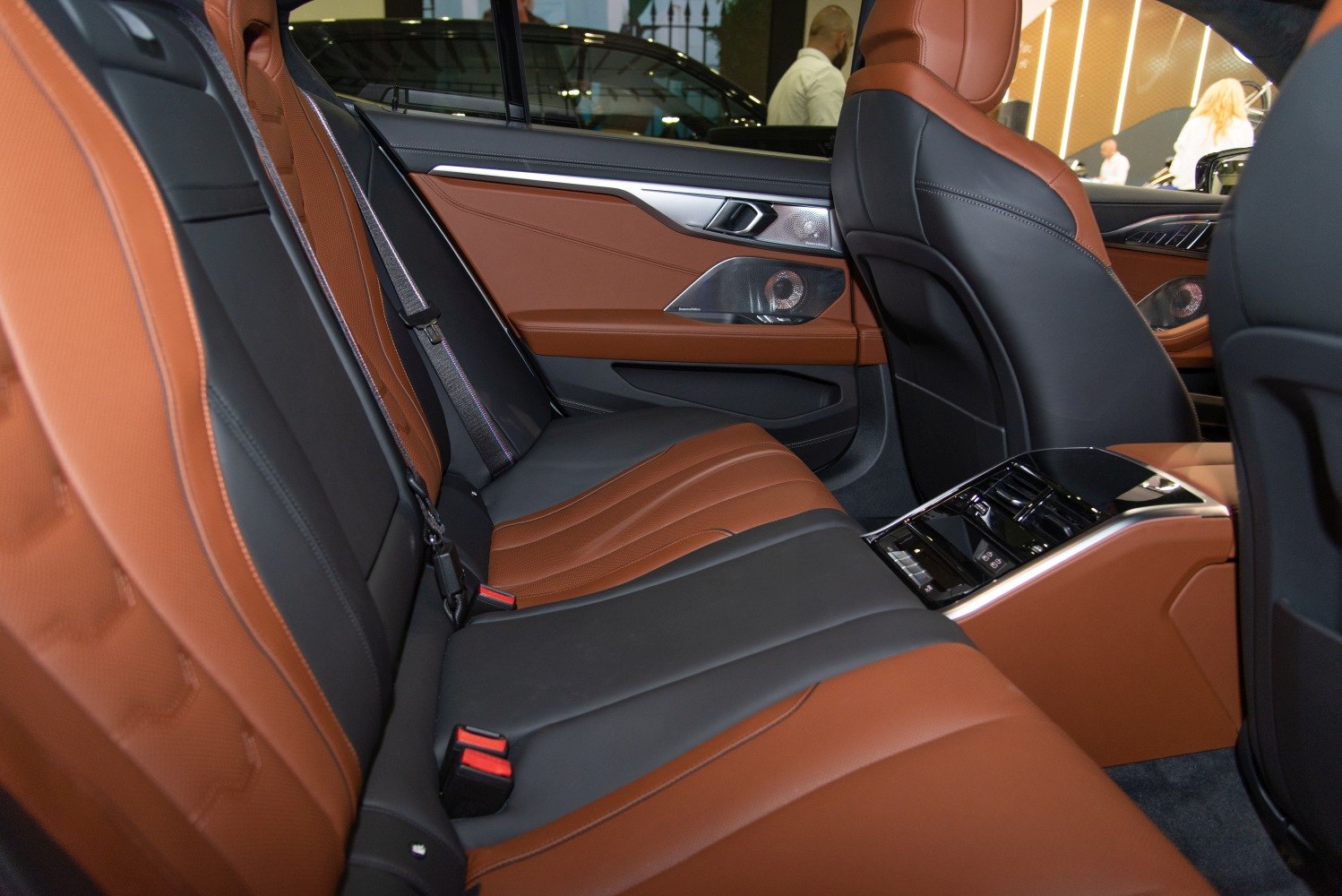 Two-tone leather rear seats with rear center console and door panel details