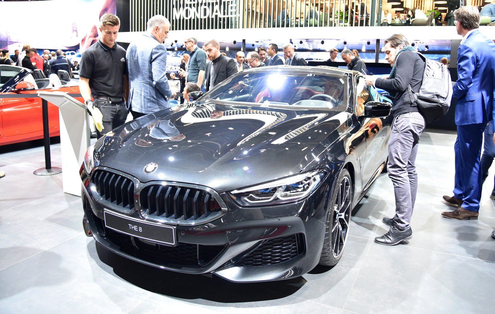 BMW 8 Series front view with prominent kidney grille and LED headlights
