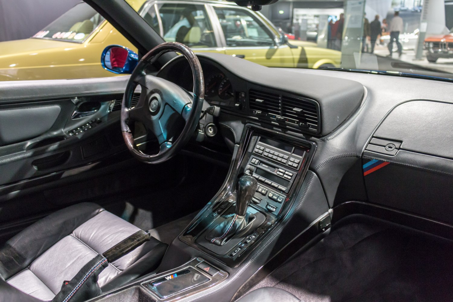 Vintage dashboard and leather seats of classic BMW 8 Series interior