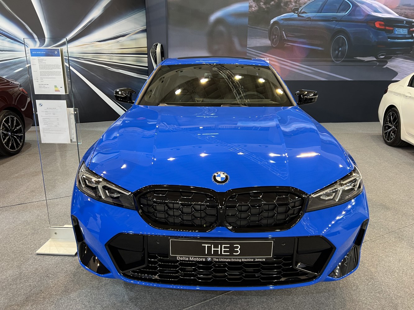 Front view with black kidney grille and LED headlights