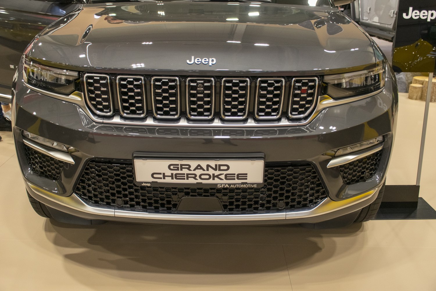 Front grille and LED headlights of a modern SUV