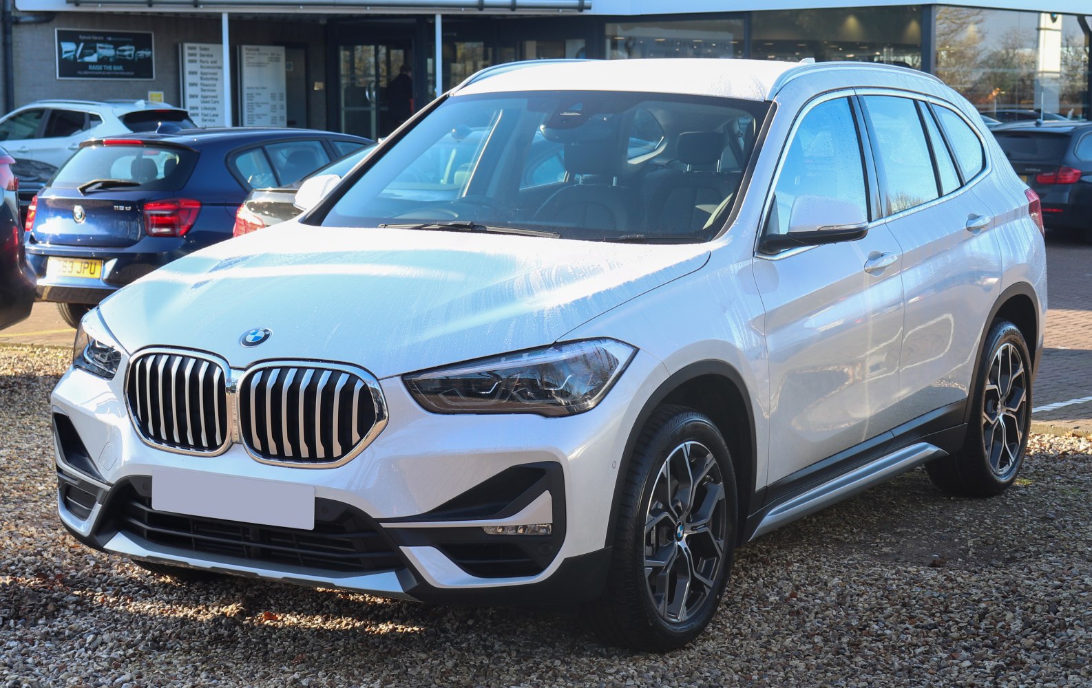 BMW SUV front grille and headlights close-up.